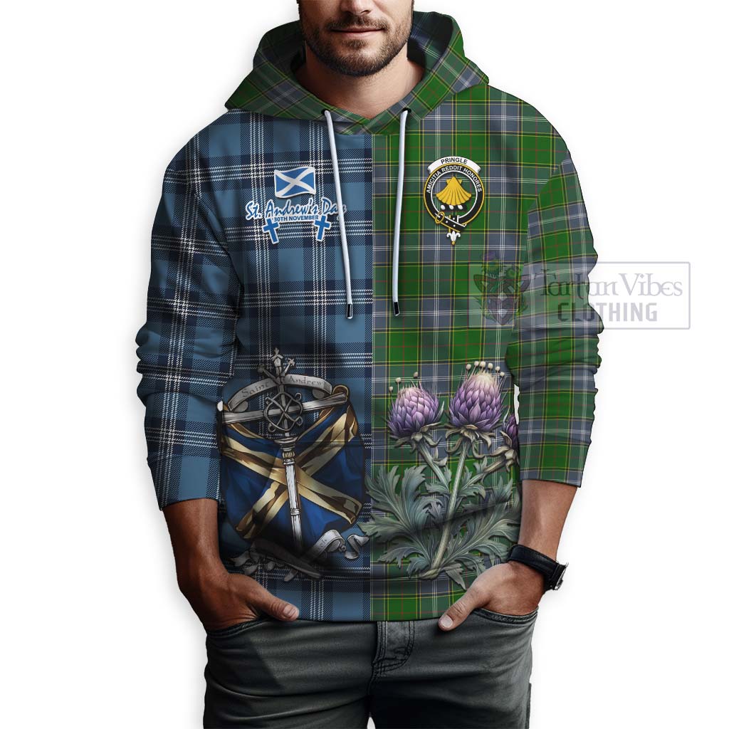 Tartan Vibes Clothing Pringle Tartan Hoodie Happy St. Andrew's Day Half Tartan Style