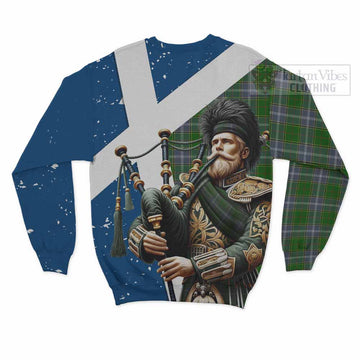 Pringle Tartan Sweatshirt with Family Crest Scottish Bagpiper Vibes