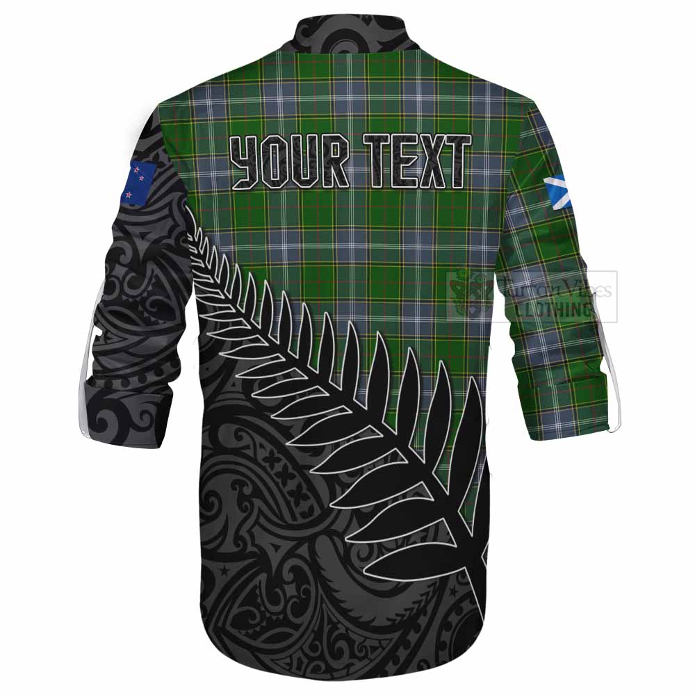 Tartan Vibes Clothing Pringle Crest Tartan Ghillie Kilt Shirt with New Zealand Silver Fern Half Style