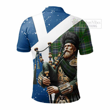 Pringle Tartan Polo Shirt with Family Crest Scottish Bagpiper Vibes