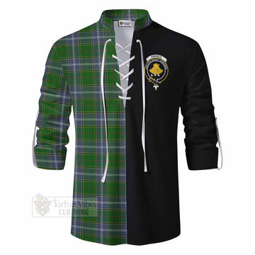 Pringle Tartan Ghillie Kilt Shirt with Family Crest and Half Of Me Style