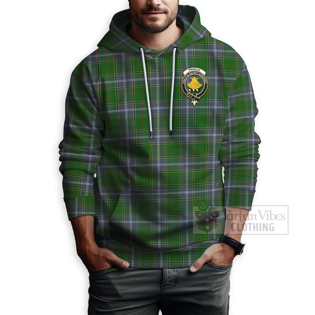 Tartan Vibes Clothing Pringle Tartan Hoodie with Family Crest Celtic Skull Style