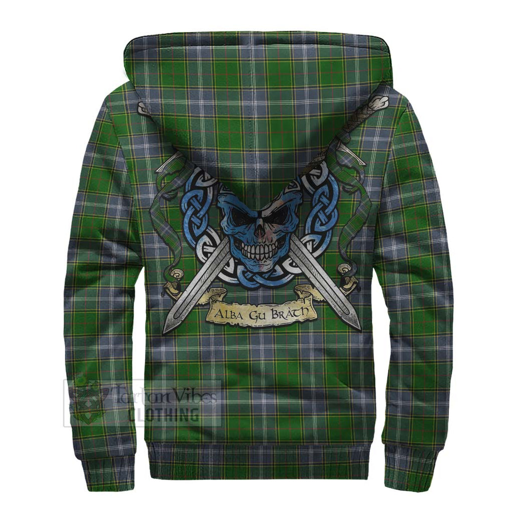 Tartan Vibes Clothing Pringle Tartan Sherpa Hoodie with Family Crest Celtic Skull Style