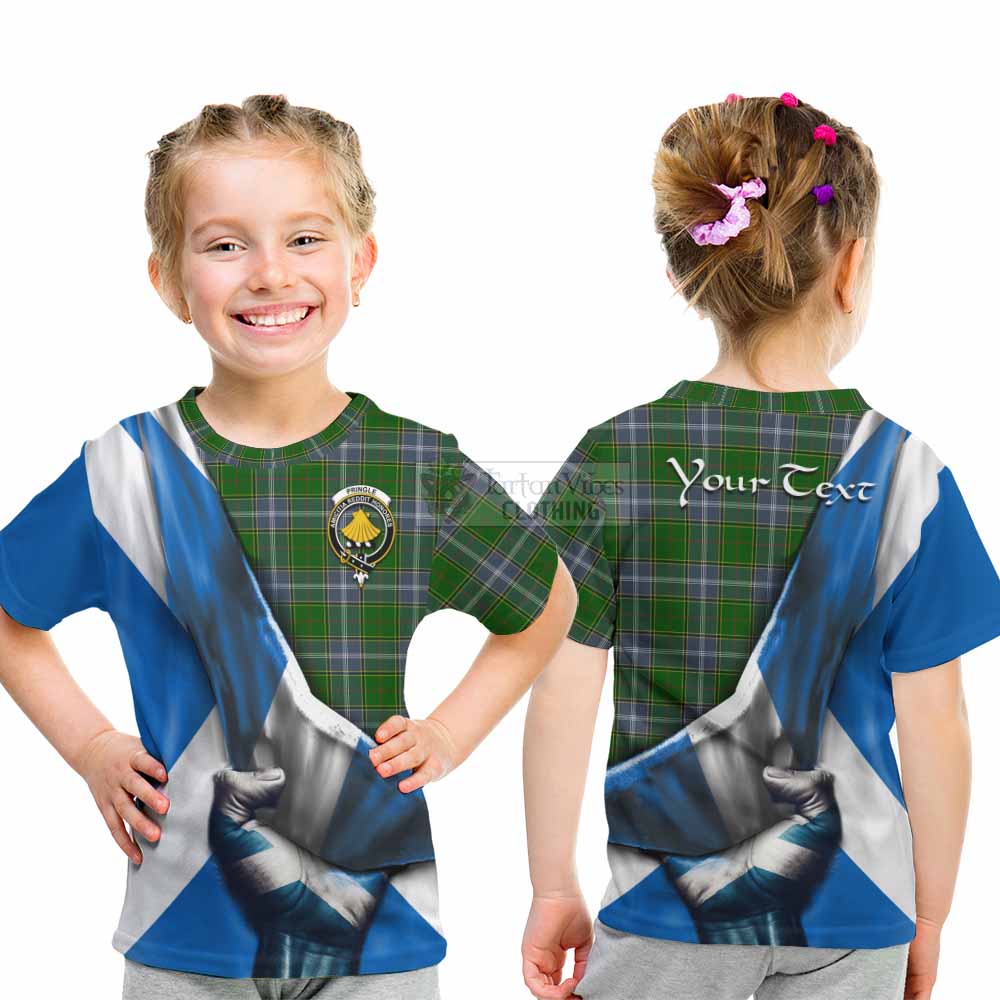 Tartan Vibes Clothing Pringle Tartan Kid T-Shirt with Family Crest Scotland Patriotic Style