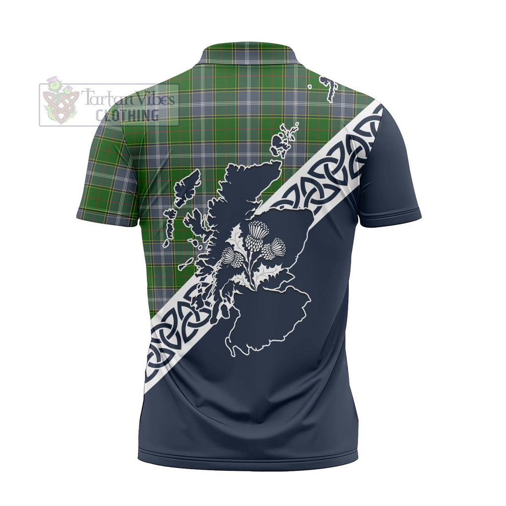 Tartan Vibes Clothing Pringle Tartan Zipper Polo Shirt Featuring Thistle and Scotland Map