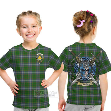 Pringle Tartan Kid T-Shirt with Family Crest Celtic Skull Style