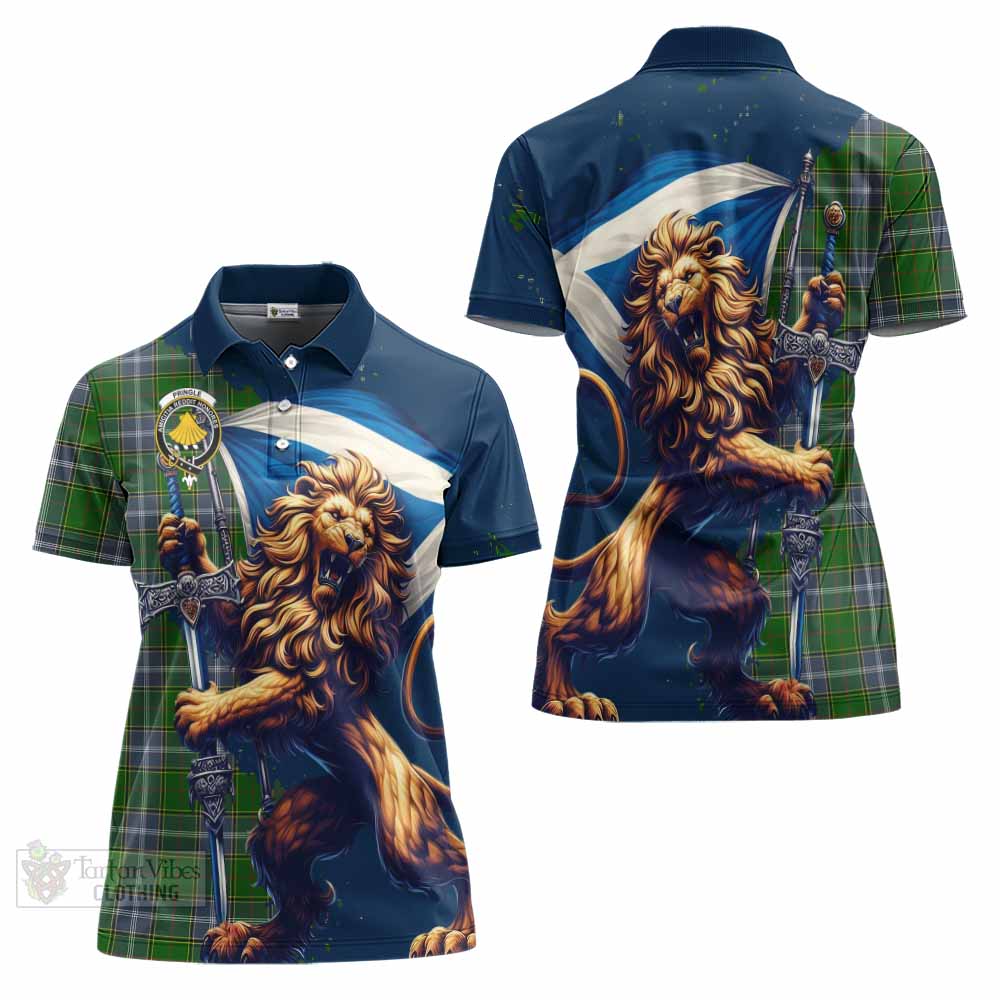 Tartan Vibes Clothing Pringle Tartan Family Crest Women's Polo Shirt with Scottish Majestic Lion