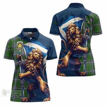 Pringle Tartan Family Crest Women's Polo Shirt with Scottish Majestic Lion