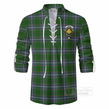 Pringle Tartan Ghillie Kilt Shirt with Family Crest DNA In Me Style