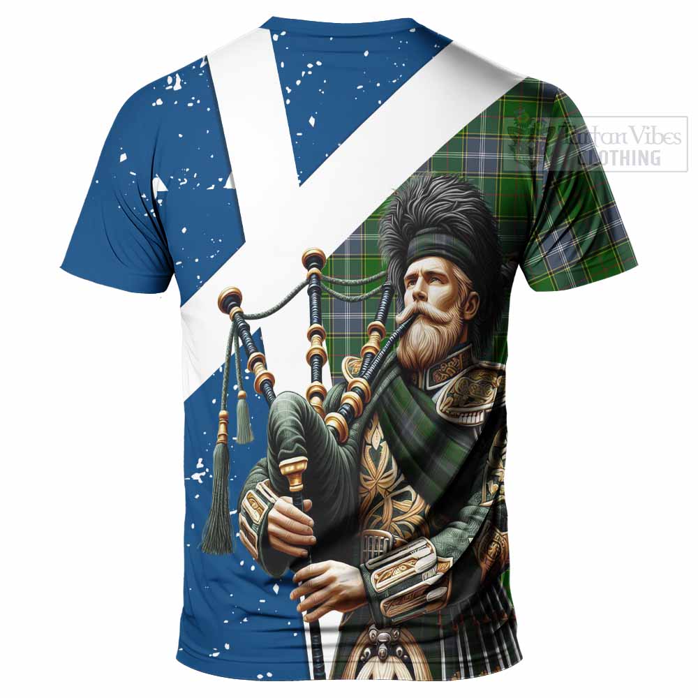 Pringle Tartan T-Shirt with Family Crest Scottish Bagpiper Vibes - Tartan Vibes Clothing