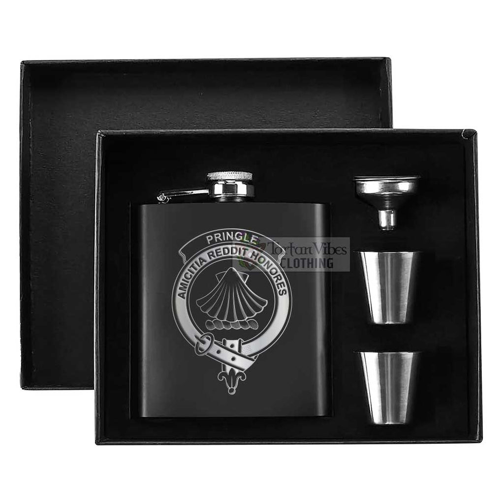 Pringle Crest Hip Flask Set 7oz Black Stainless Steel with A Gift Box - 2D-tartanvibesclothing