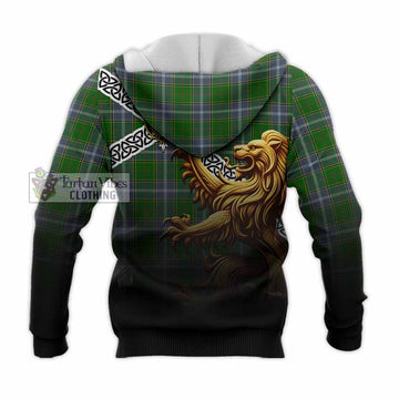 Pringle Crest Tartan Knitted Hoodie with Golden Lion Emblem Celtic Style - Tartan Vibes Clothing