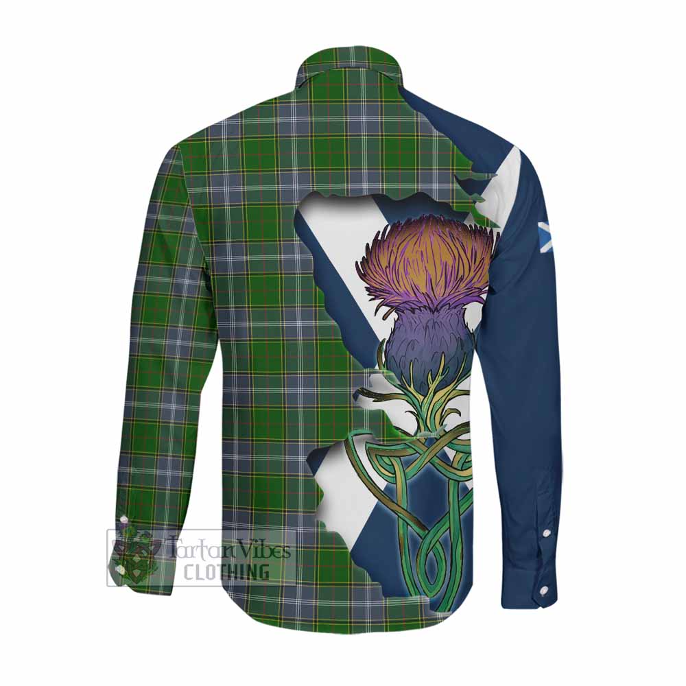 Pringle Tartan Family Crest Long Sleeve Button Shirt Scottish Thistle Celtic Inspired Men's Shirt - Tartan Vibes Clothing