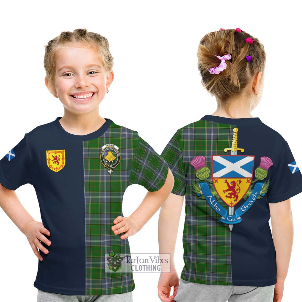 Tartan Vibes Clothing Pringle Tartan Kid T-Shirt with Scottish Lion Royal Arm Half Style