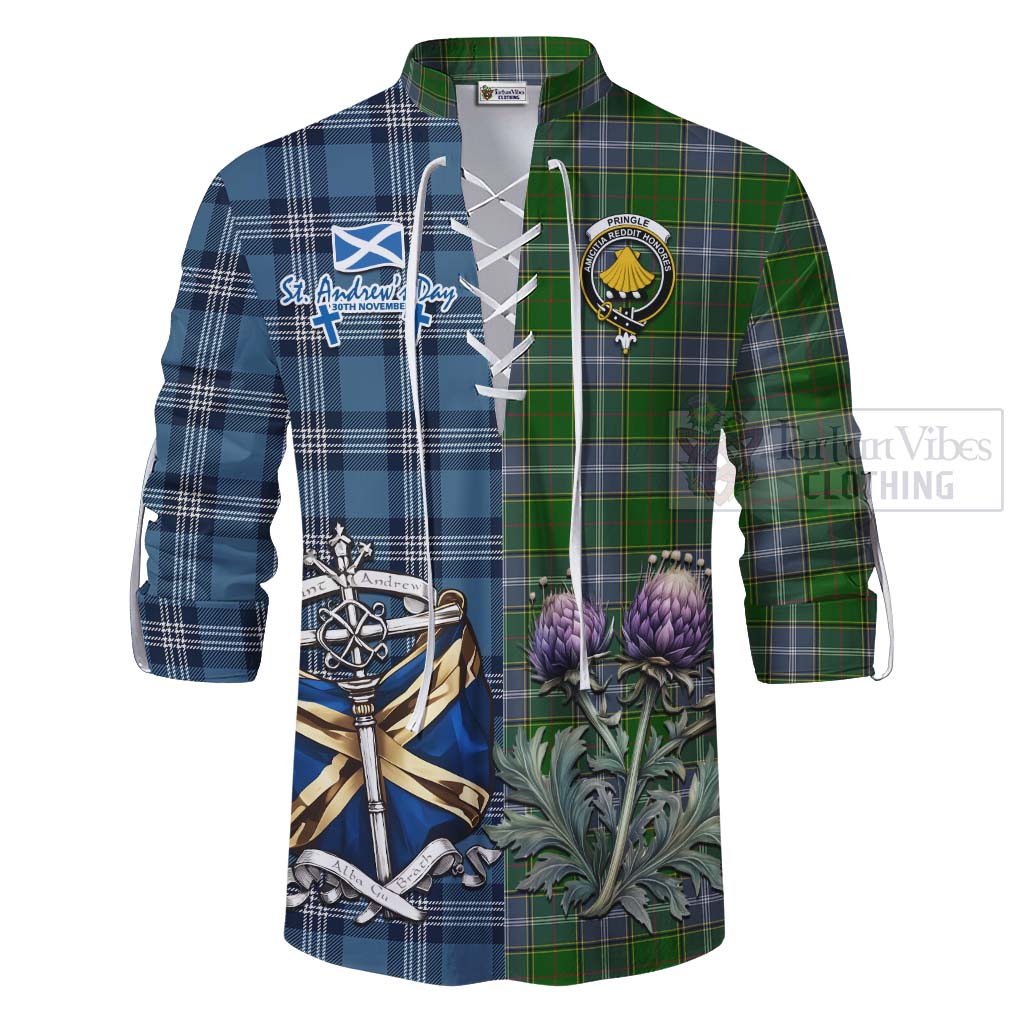 Tartan Vibes Clothing Pringle Tartan Ghillie Kilt Shirt Happy St. Andrew's Day Half Tartan Style