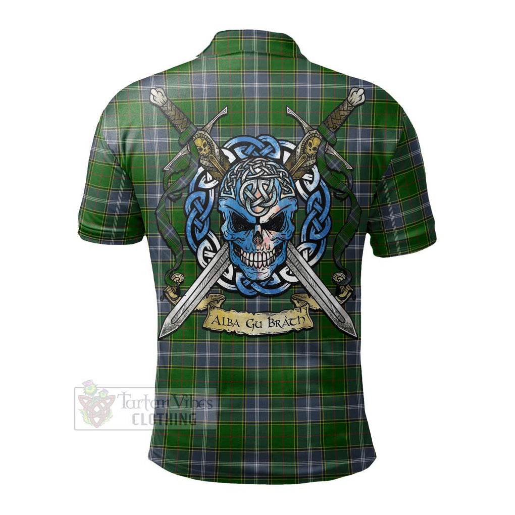 Tartan Vibes Clothing Pringle Tartan Polo Shirt with Family Crest Celtic Skull Style