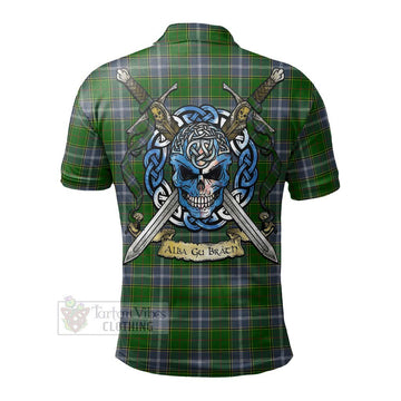 Pringle Tartan Polo Shirt with Family Crest Celtic Skull Style