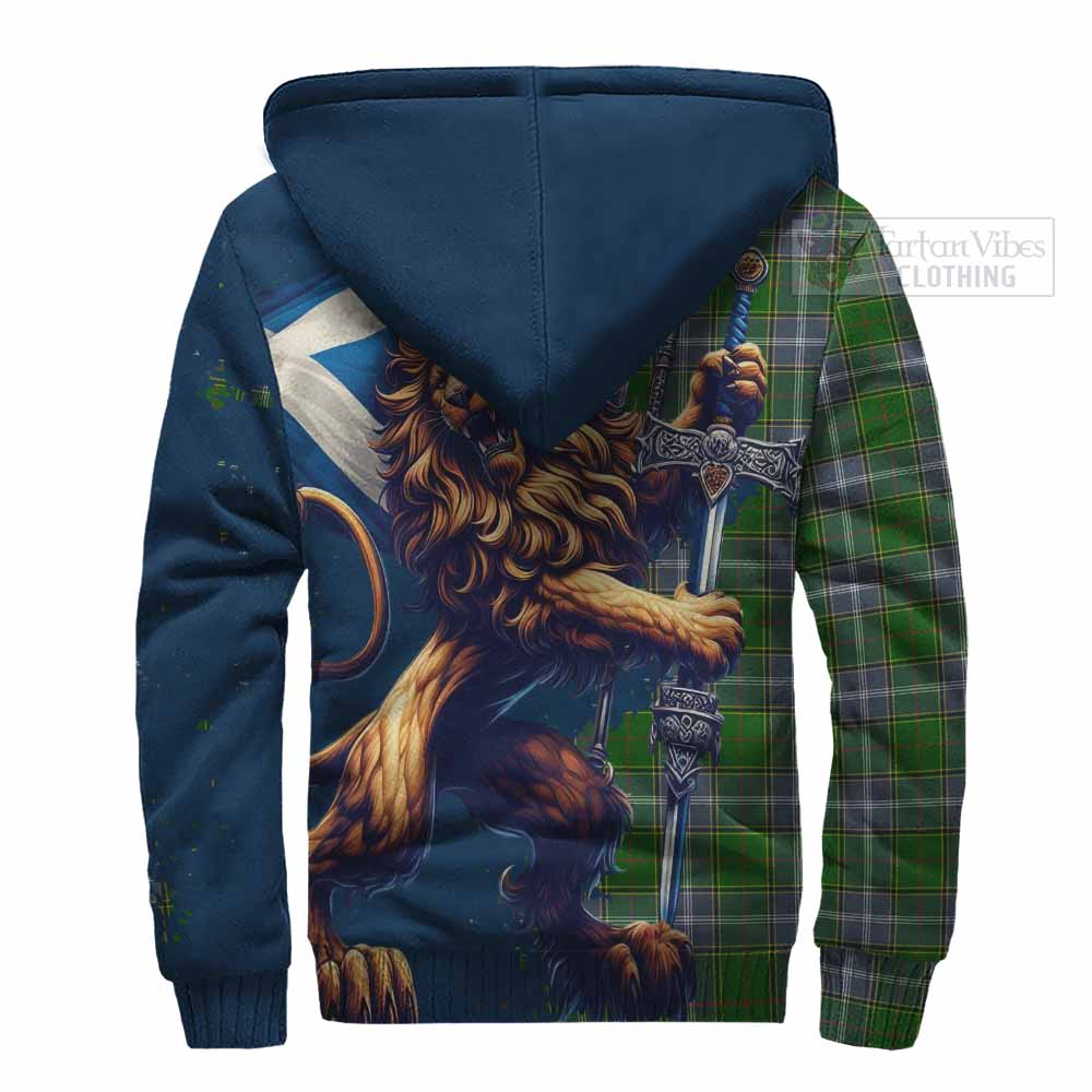 Tartan Vibes Clothing Pringle Tartan Family Crest Sherpa Hoodie with Scottish Majestic Lion