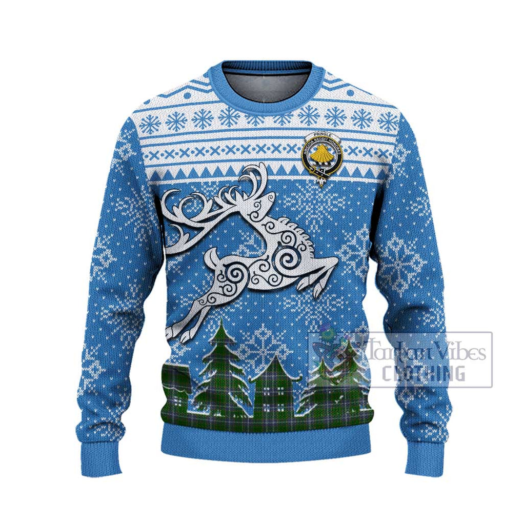 Tartan Vibes Clothing Pringle Clan Christmas Ugly Sweater with Tartan and Celtic Raindeer Style