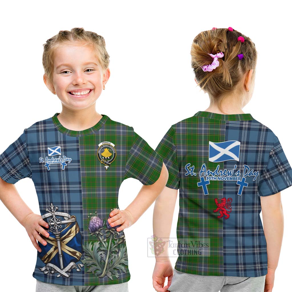 Tartan Vibes Clothing Pringle Tartan Kid T-Shirt Happy St. Andrew's Day Half Tartan Style