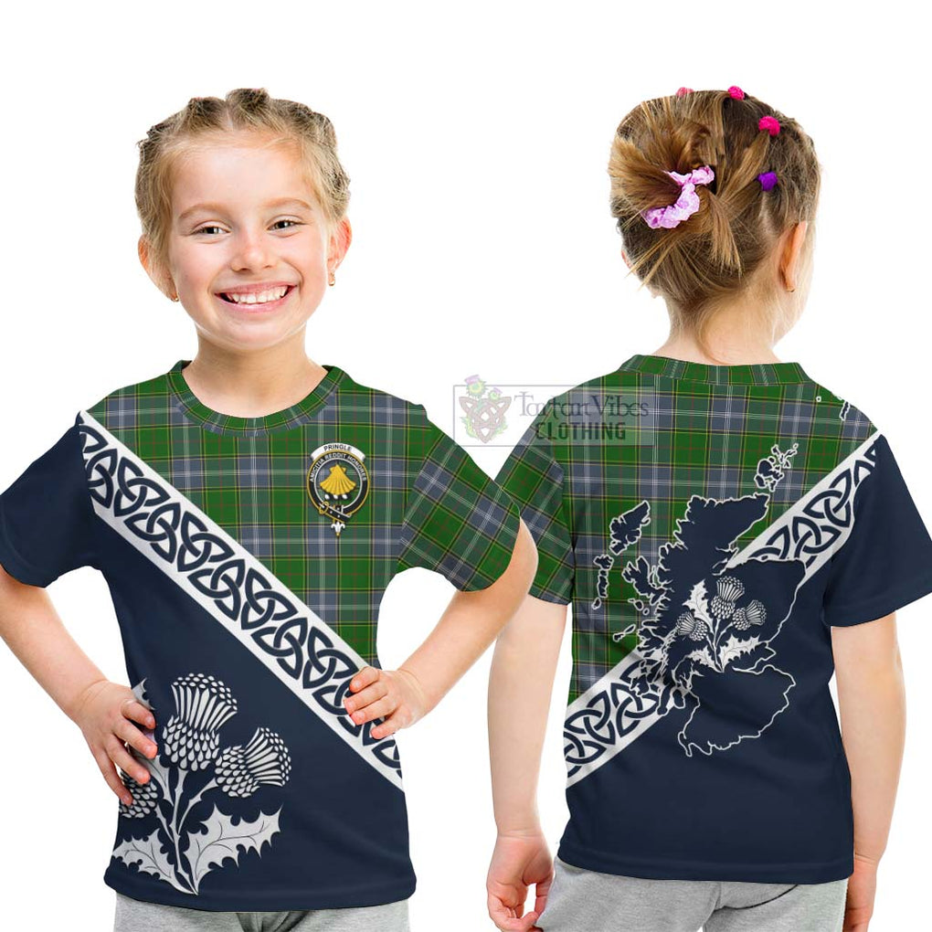 Tartan Vibes Clothing Pringle Tartan Kid T-Shirt Featuring Thistle and Scotland Map