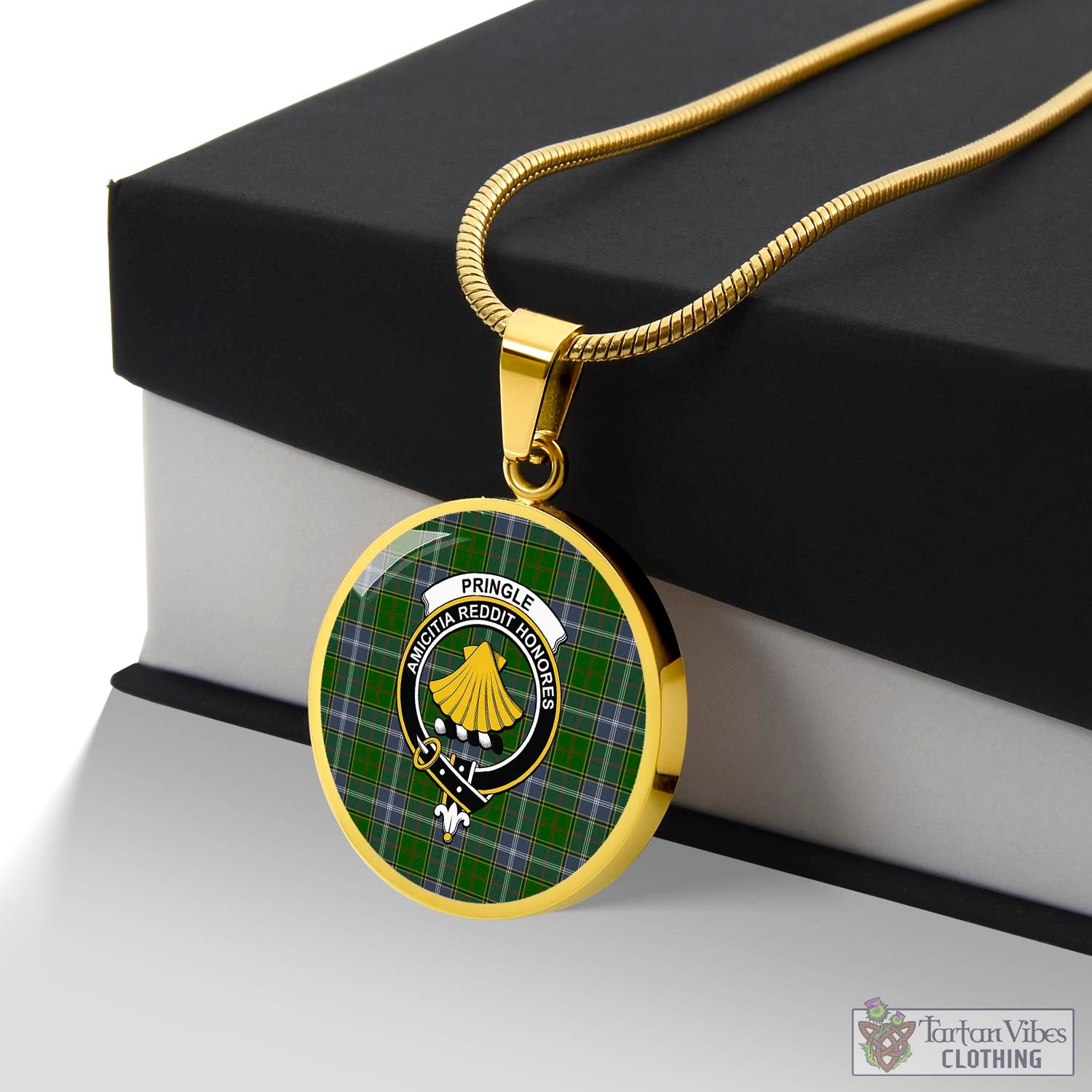 Tartan Vibes Clothing Pringle Tartan Circle Necklace with Family Crest