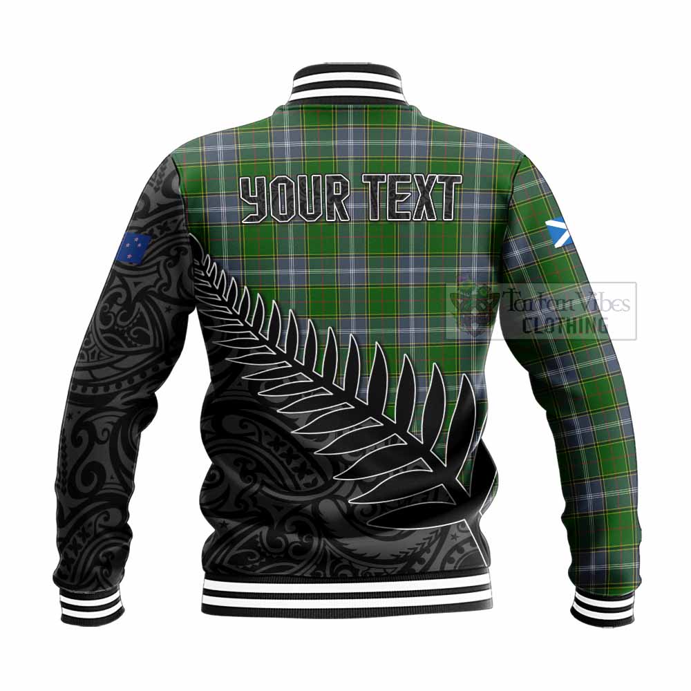 Tartan Vibes Clothing Pringle Crest Tartan Baseball Jacket with New Zealand Silver Fern Half Style