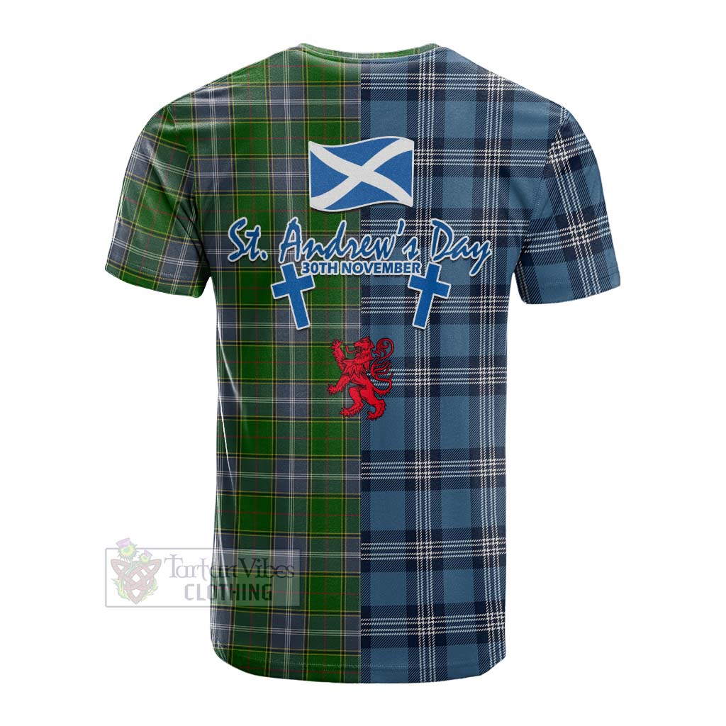 Tartan Vibes Clothing Pringle Tartan Cotton T-shirt Happy St. Andrew's Day Half Tartan Style