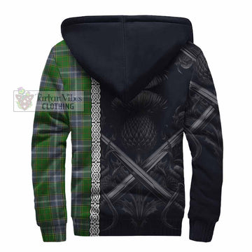 Pringle Tartan Sherpa Hoodie with Family Crest Cross Sword Thistle Celtic Vibes