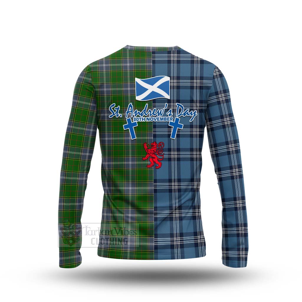 Tartan Vibes Clothing Pringle Tartan Long Sleeve T-Shirt Happy St. Andrew's Day Half Tartan Style