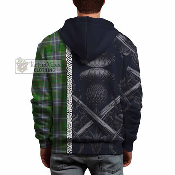 Pringle Tartan Hoodie with Family Crest Cross Sword Thistle Celtic Vibes