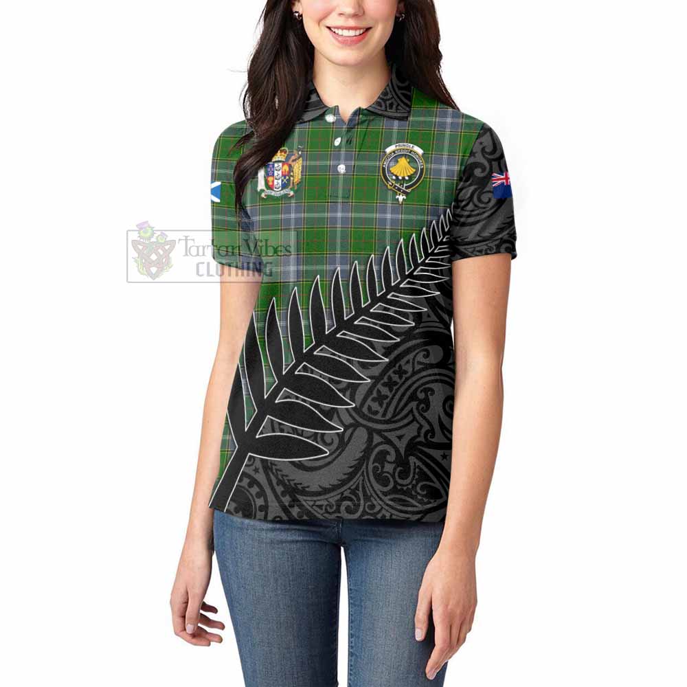 Tartan Vibes Clothing Pringle Crest Tartan Women's Polo Shirt with New Zealand Silver Fern Half Style