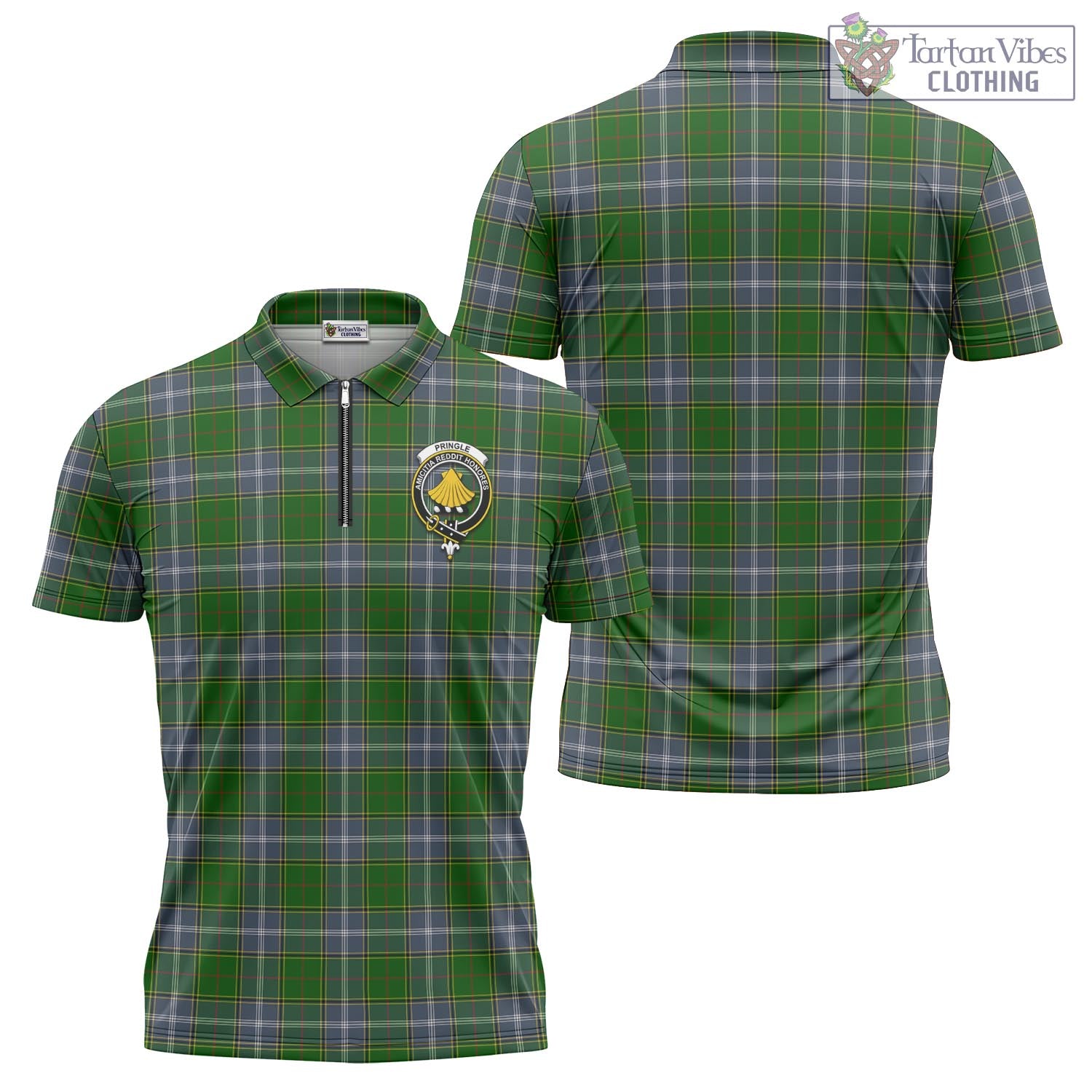 Tartan Vibes Clothing Pringle Tartan Zipper Polo Shirt with Family Crest