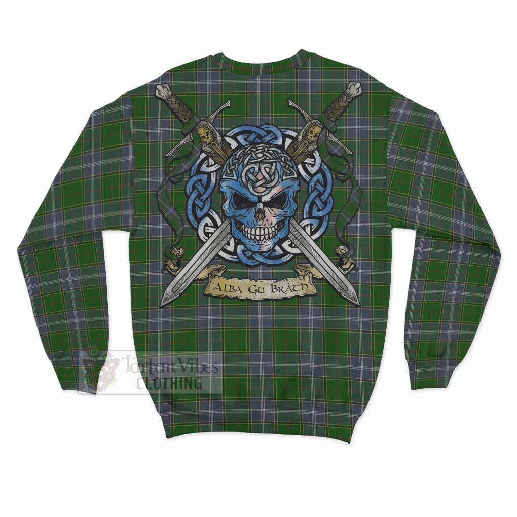 Tartan Vibes Clothing Pringle Tartan Sweatshirt with Family Crest Celtic Skull Style