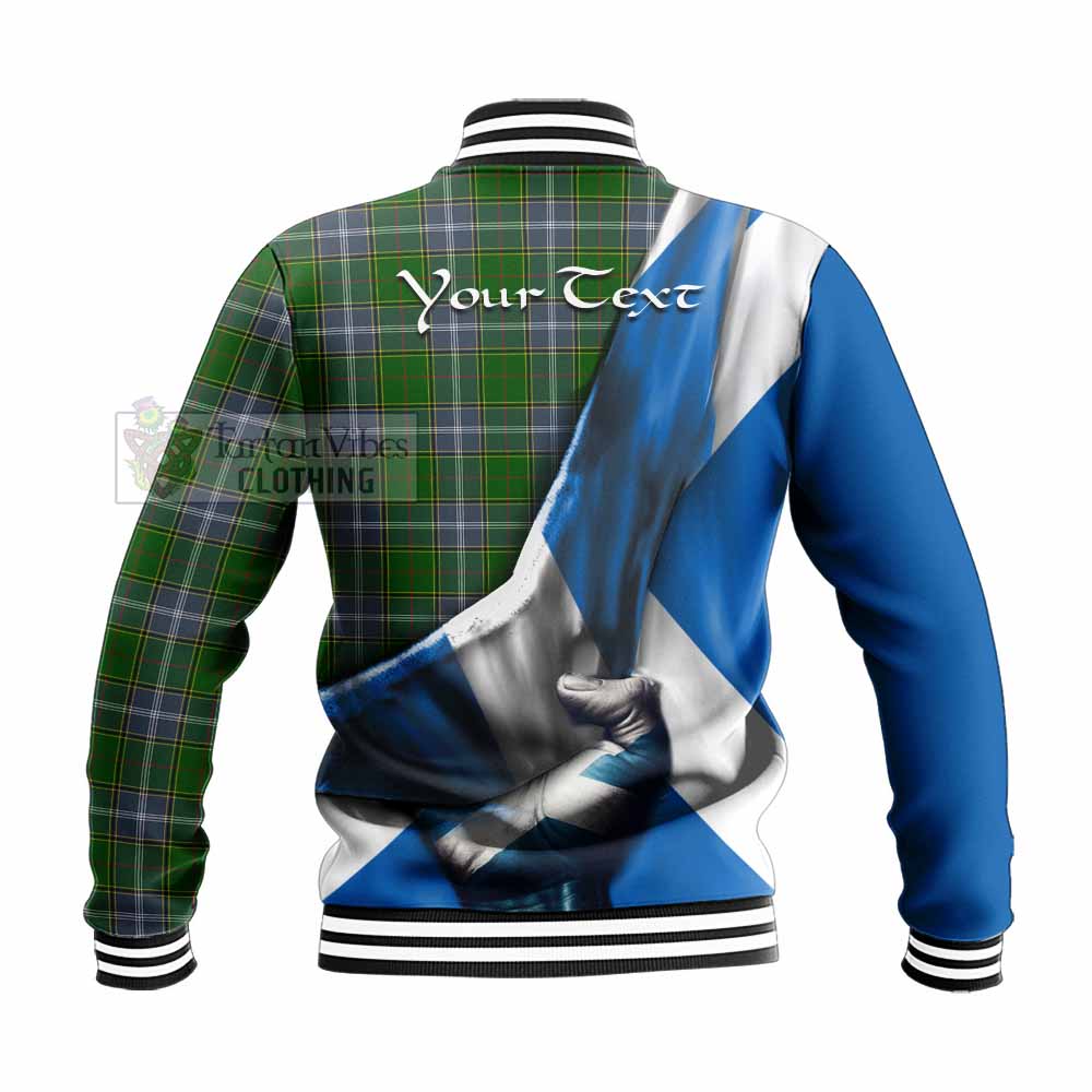 Tartan Vibes Clothing Pringle Tartan Baseball Jacket with Family Crest Scotland Patriotic Style