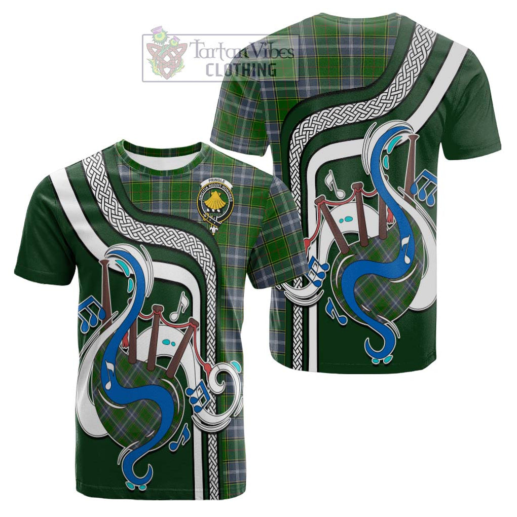 Tartan Vibes Clothing Pringle Tartan Cotton T-shirt with Epic Bagpipe Style