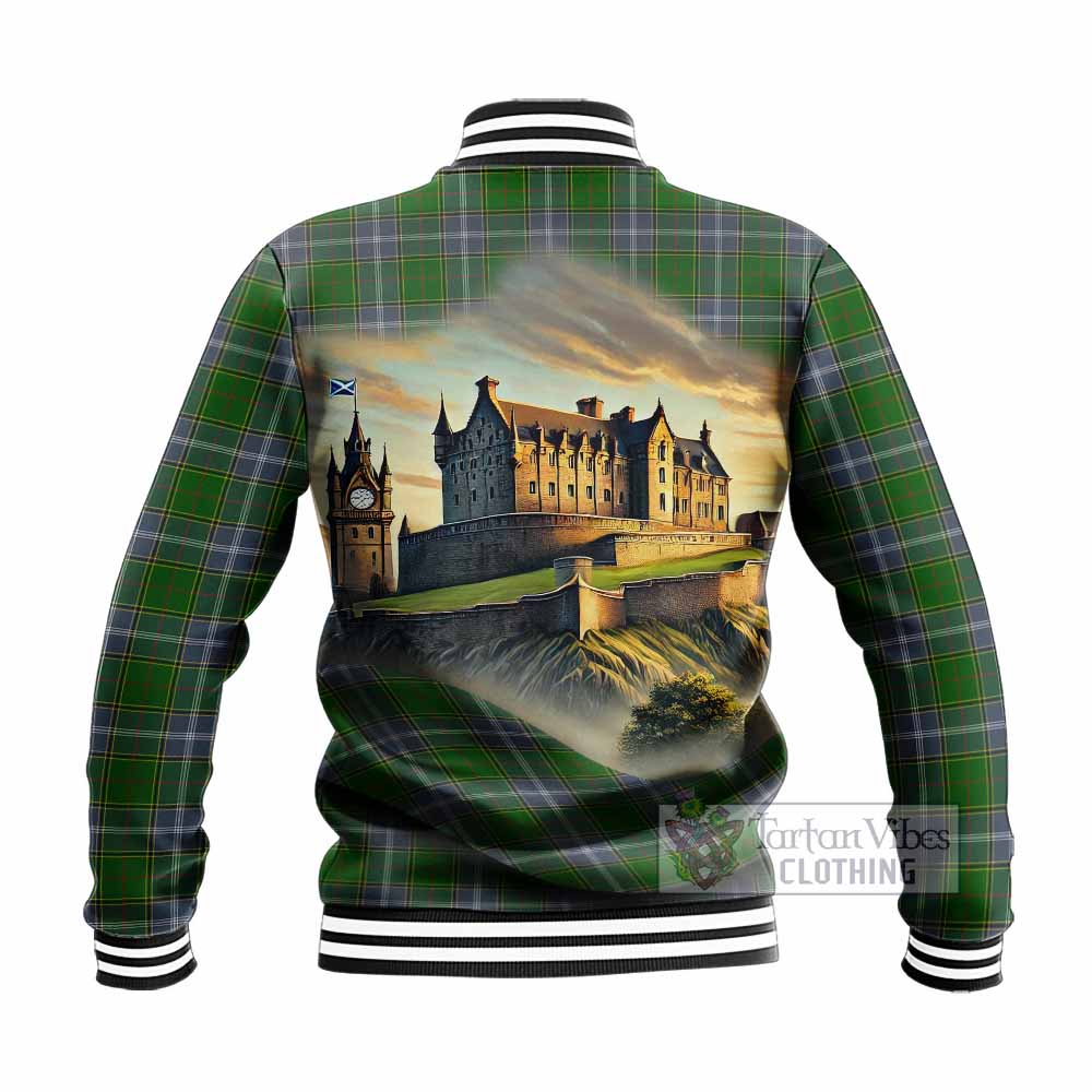 Pringle Tartan Family Crest Baseball Jacket with Scottish Ancient Castle Style - Tartan Vibes Clothing
