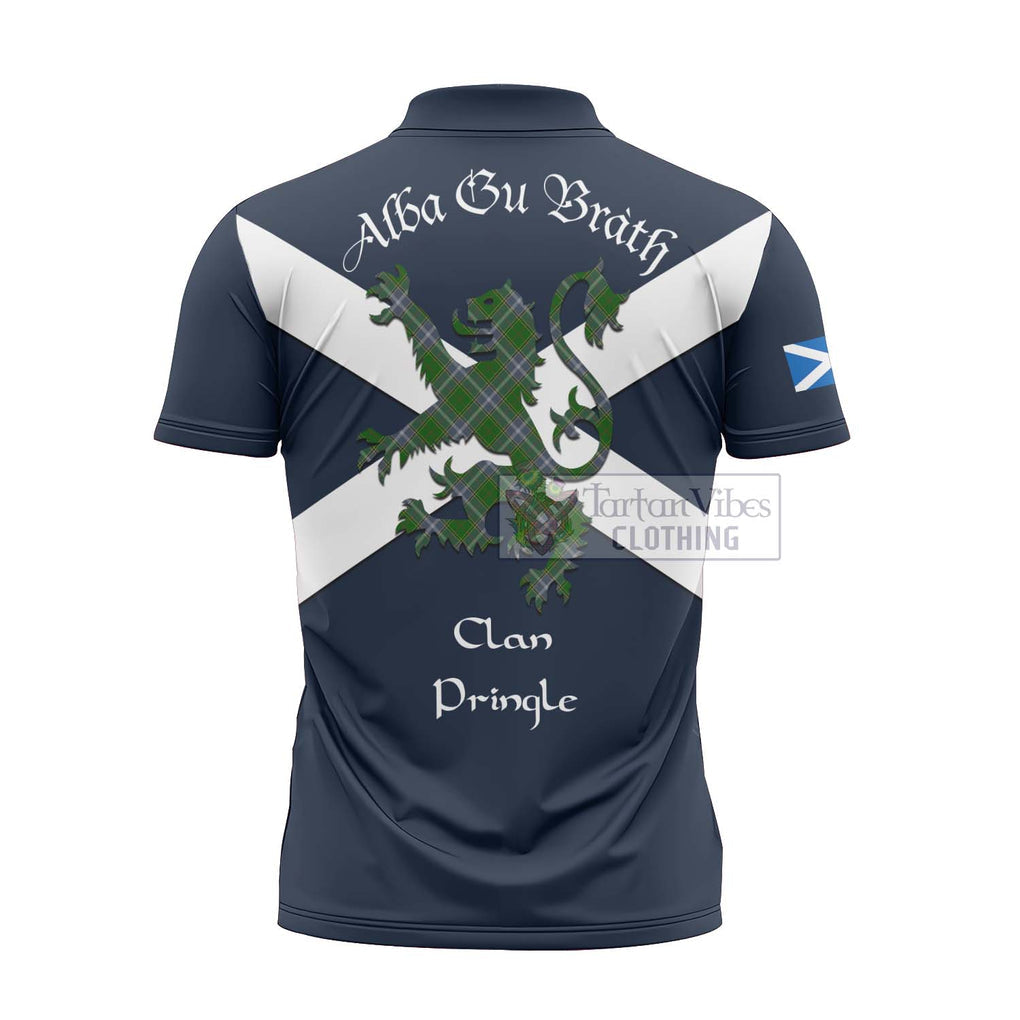 Tartan Vibes Clothing Pringle Tartan Lion Rampant Zipper Polo Shirt – Proudly Display Your Heritage with Alba Gu Brath and Clan Name