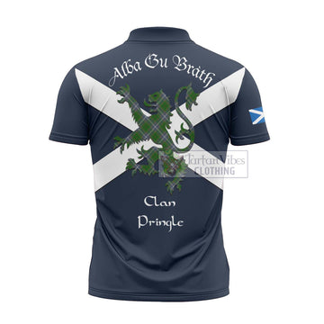 Pringle Tartan Lion Rampant Zipper Polo Shirt Proudly Display Your Heritage with Alba Gu Brath and Clan Name