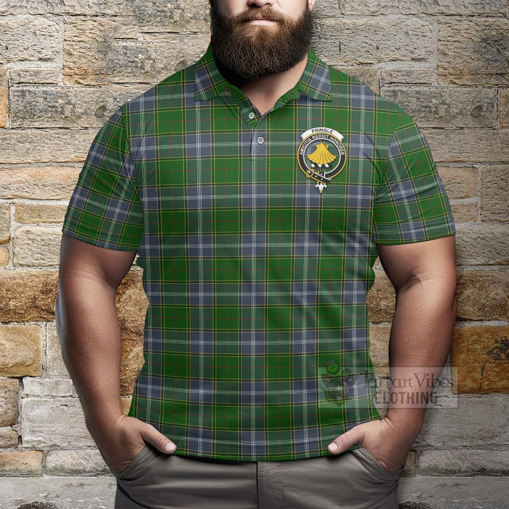 Tartan Vibes Clothing Pringle Tartan Polo Shirt with Family Crest and Bearded Skull Holding Bottles of Whiskey