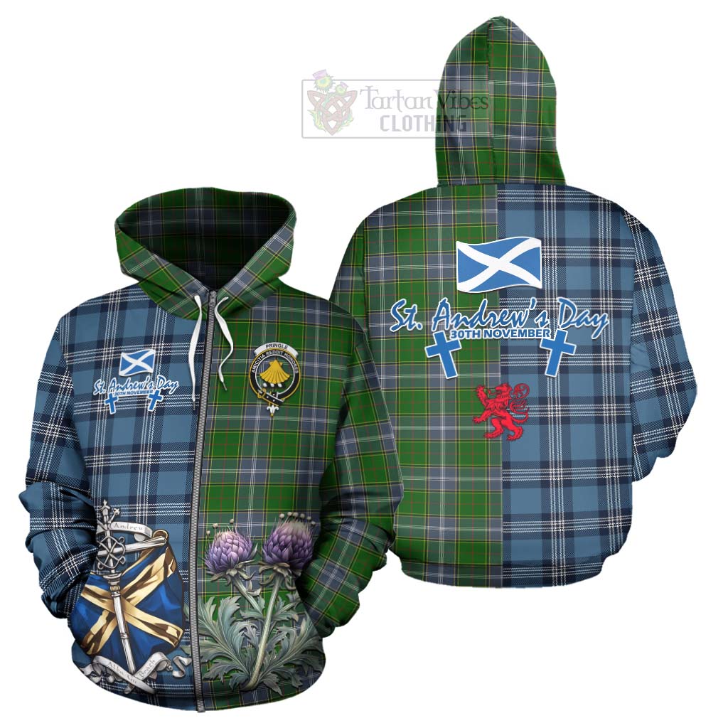 Tartan Vibes Clothing Pringle Tartan Hoodie Happy St. Andrew's Day Half Tartan Style