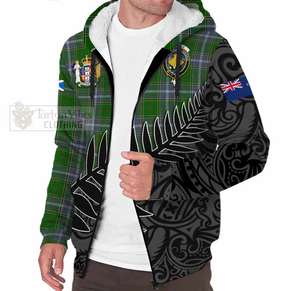 Tartan Vibes Clothing Pringle Crest Tartan Sherpa Hoodie with New Zealand Silver Fern Half Style