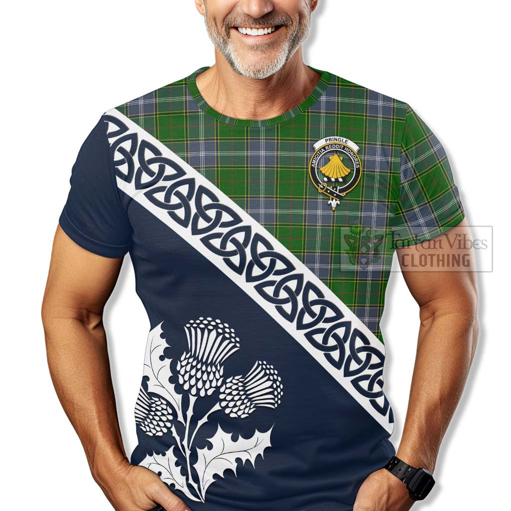 Pringle Tartan T-Shirt Featuring Thistle and Scotland Map