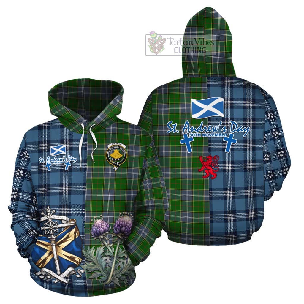 Tartan Vibes Clothing Pringle Tartan Cotton Hoodie Happy St. Andrew's Day Half Tartan Style