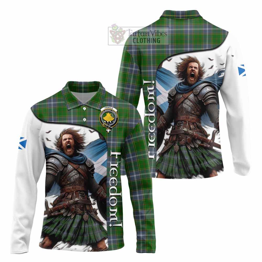 Tartan Vibes Clothing Pringle Crest Tartan Long Sleeve Polo Shirt Inspired by the Freedom of Scottish Warrior