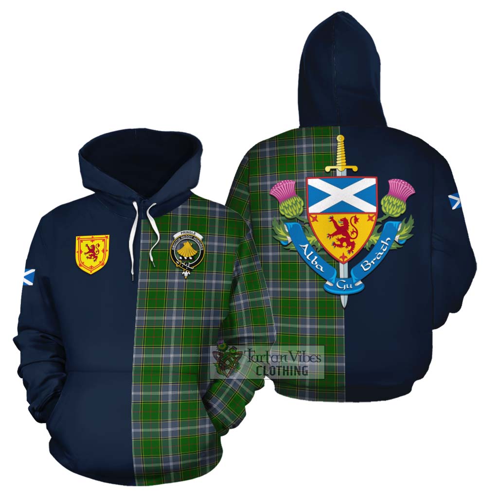 Tartan Vibes Clothing Pringle Tartan Cotton Hoodie Alba with Scottish Lion Royal Arm Half Style