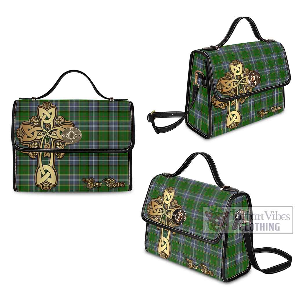 Tartan Vibes Clothing Pringle Tartan Waterproof Canvas Bag Golden Thistle Celtic Cross Style