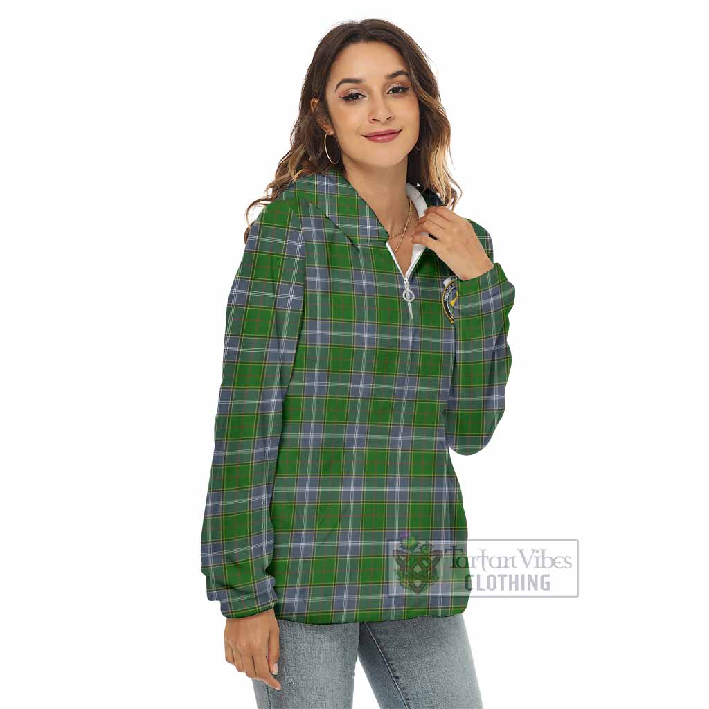 Tartan Vibes Clothing Pringle Tartan Crest Women's Borg  Half Zip Fleece Hoodie