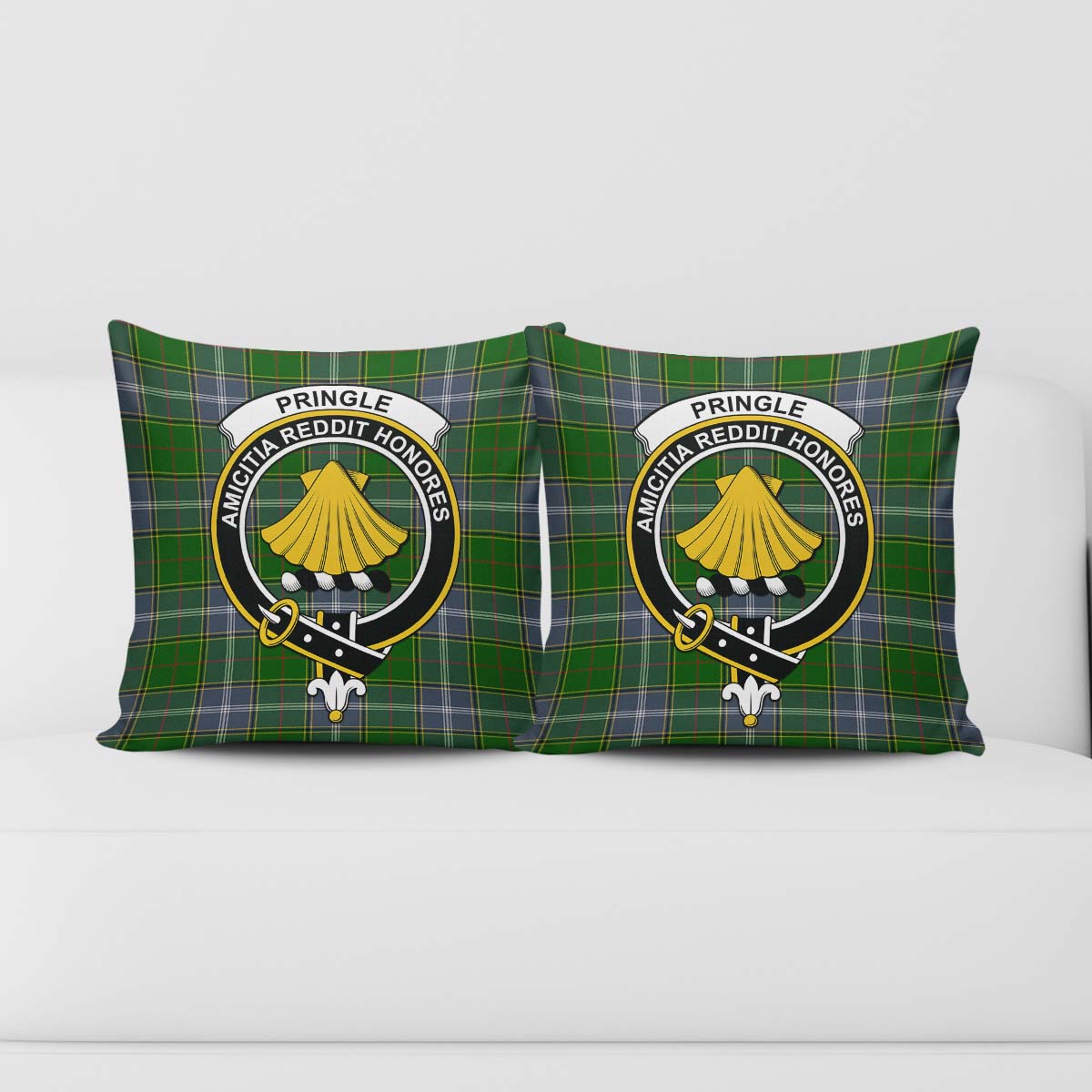 Pringle Tartan Pillow Cover with Family Crest - Tartanvibesclothing