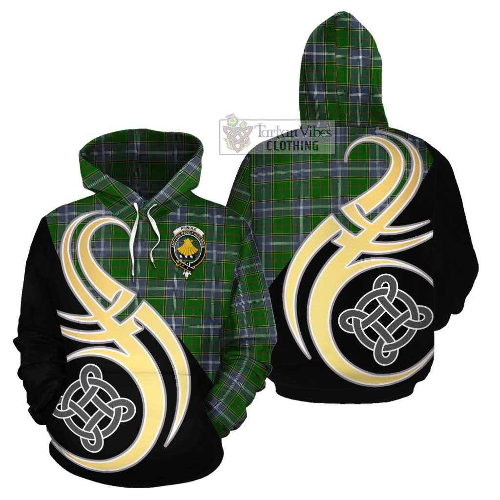 Tartan Vibes Clothing Pringle Tartan Cotton Hoodie with Family Crest and Celtic Symbol Style